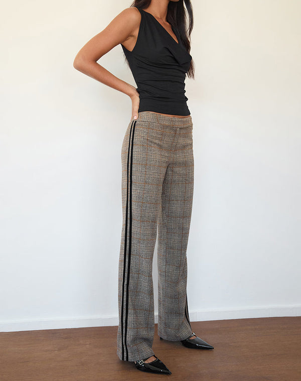 motel rocks Fatina Trouser in Brown Check with Side Stripe