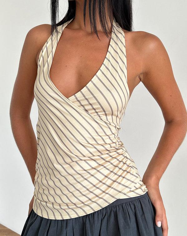 Motel Rocks Fayez Slinky Top In Yellow Diagonal Stripe