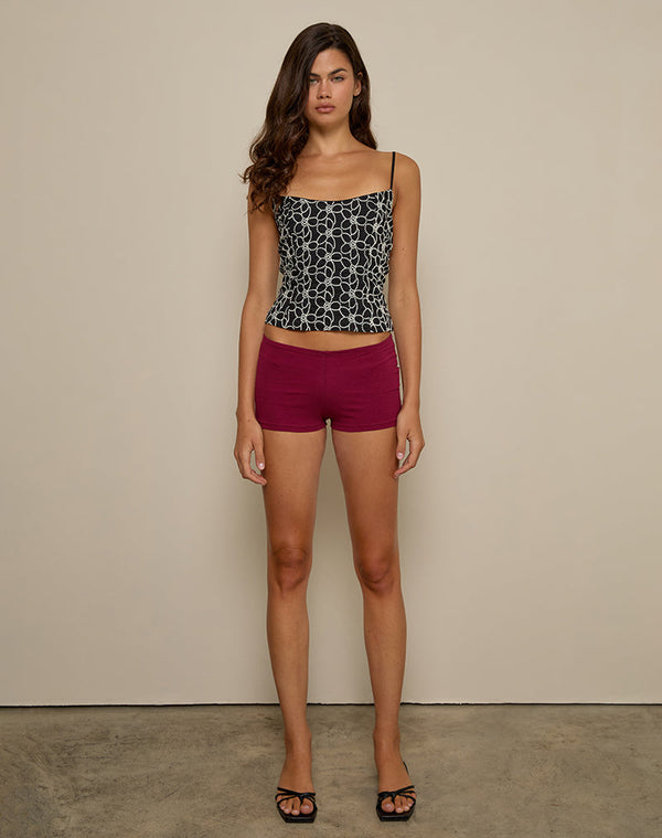 Motel Rocks Florina Cami Top In Embroidery Flower Black