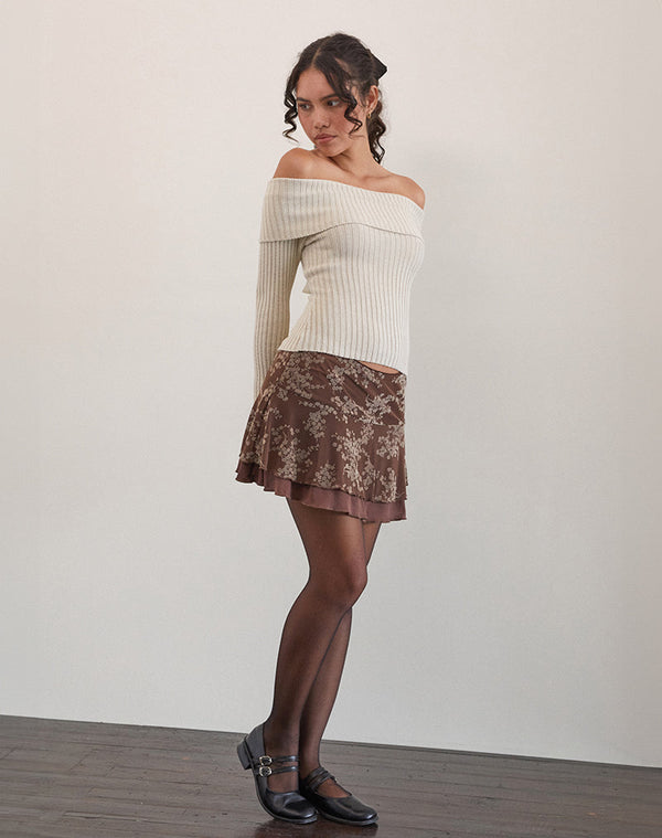 Motel Rocks Friska Mini Skirt In Floral Blooming Vines Brown