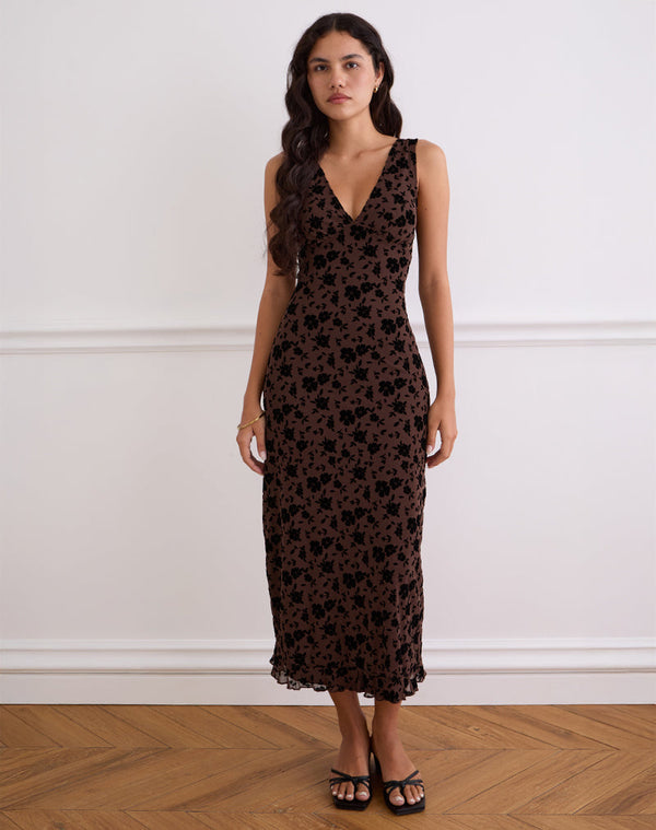 Motel Rocks Gabriela Midi Dress In Garden Floral Brown