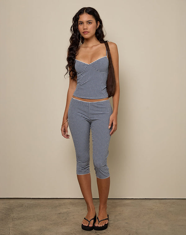 Motel Rocks Gaika Cami Top In Seersucker Gingham Navy