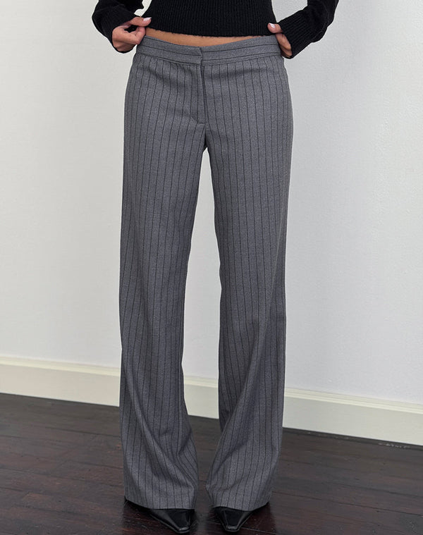 Motel Rocks Ganta Slim Trouser In Pinstripe Charcoal