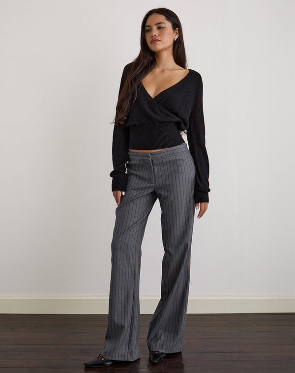 Motel Rocks Ganta Slim Trouser In Pinstripe Charcoal