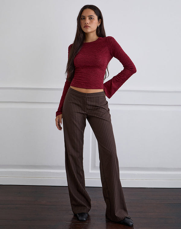 Motel Rocks Ganta Slim Trouser In Stripe Chocolate Brown