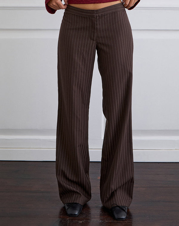 Motel Rocks Ganta Slim Trouser In Stripe Chocolate Brown