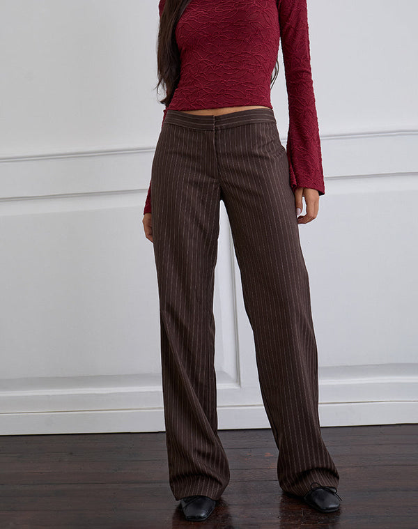 motel rocks Ganta Slim Trouser in Stripe Chocolate Brown