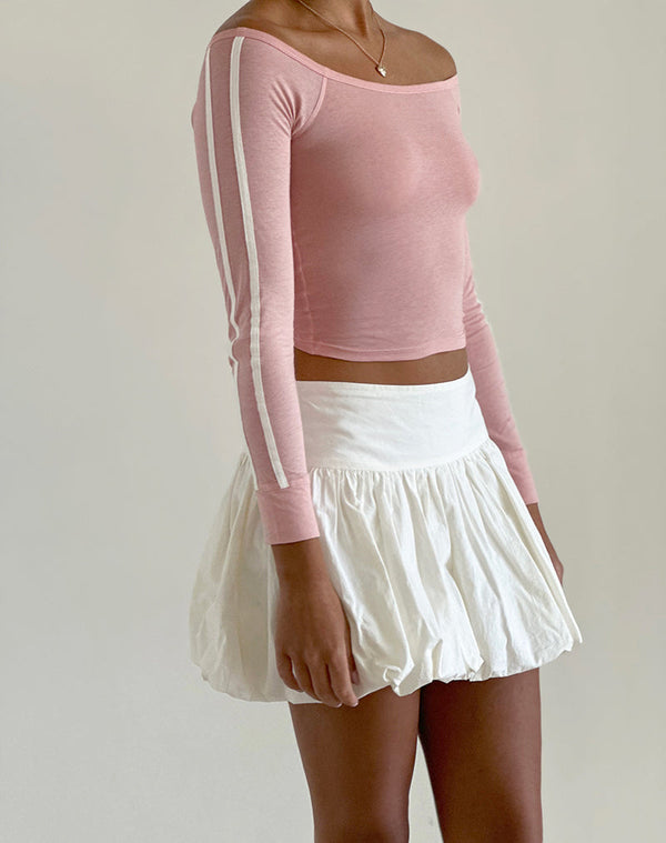 Motel Rocks Gavya Bardot Long Sleeve Top In Pink Lady With White Stripe