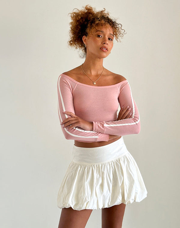 Motel Rocks Gavya Bardot Long Sleeve Top In Pink Lady With White Stripe