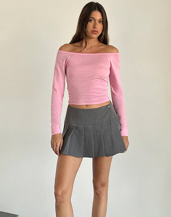 Motel Rocks Gavya Long Sleeve Bardot Top In Flamingo Pink