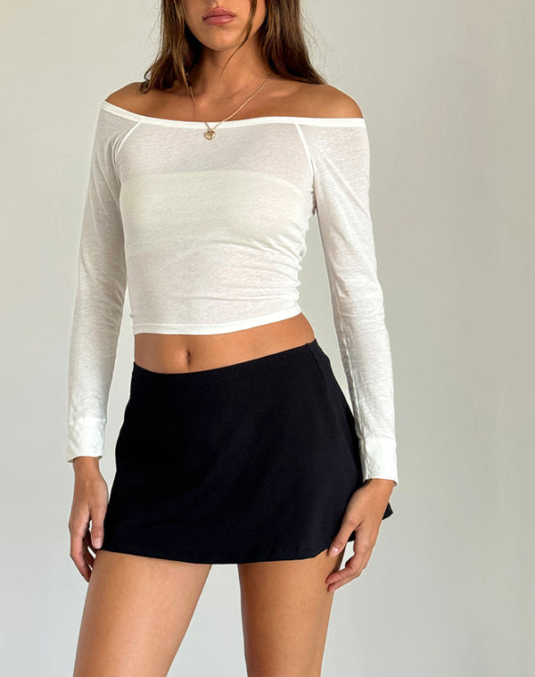 motel rocks Gavya Long Sleeve Bardot Top in Off White