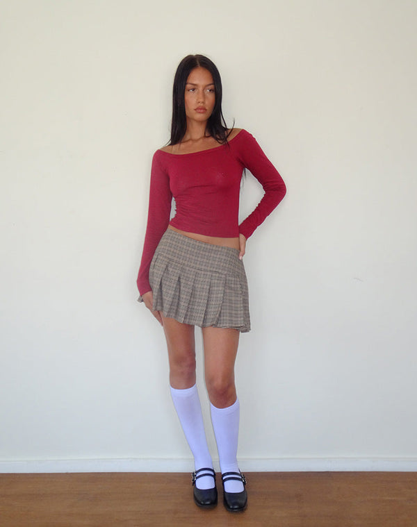 Motel Rocks Gavya Long Sleeve Tissue Jersey Bardot Crop Top In Adrenaline Red