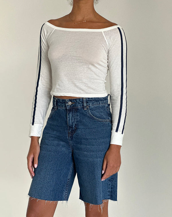Motel Rocks Gavya Long Sleeve Top In Off White With Navy Stripe