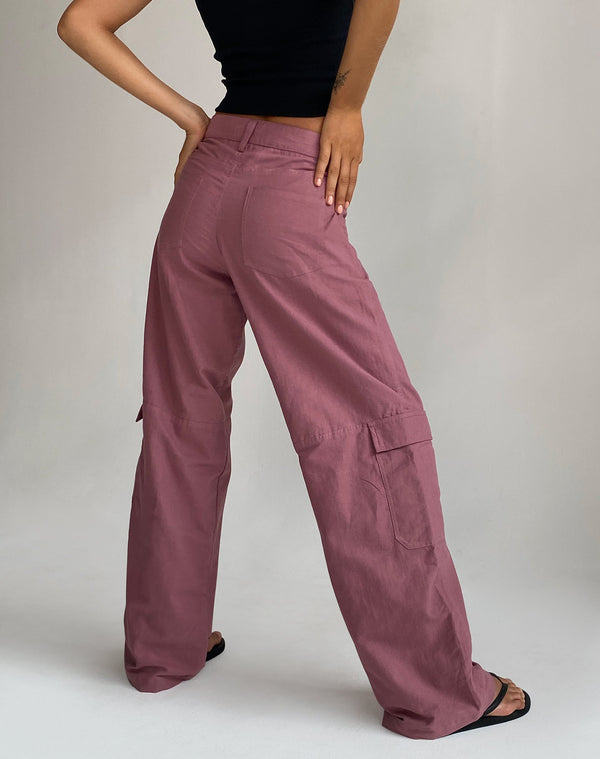 Motel Rocks Gemma Low Rise Cargo Trouser In Mauve Linen
