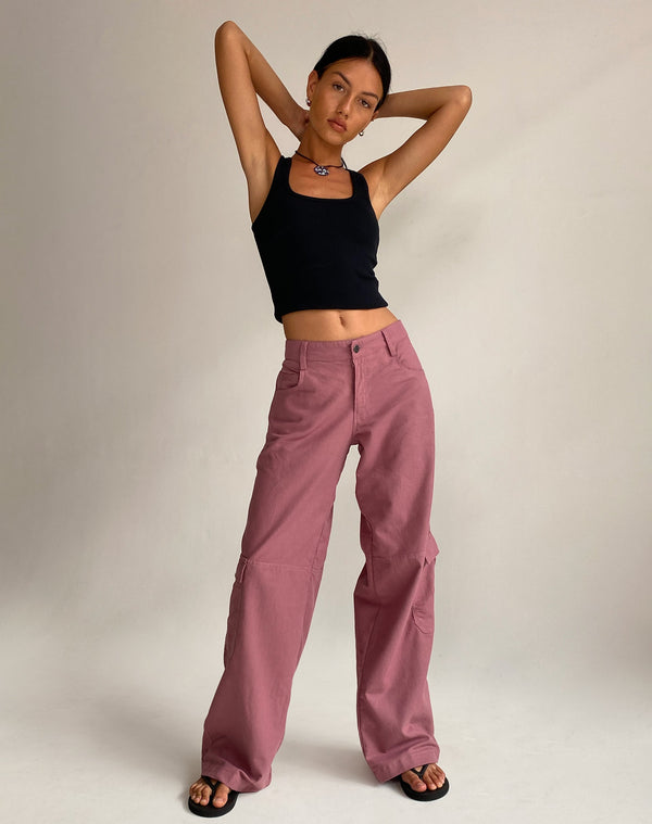 motel rocks Gemma Low Rise Cargo Trouser in Mauve Linen