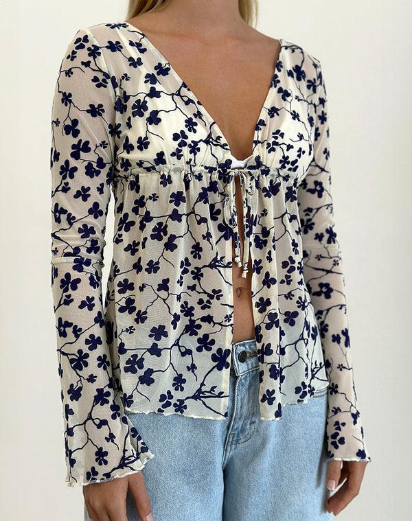 Motel Rocks Gerbera Long Sleeve Top In Grunge Floral Flock Cream