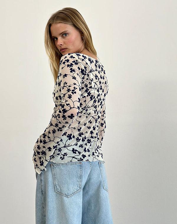 Motel Rocks Gerbera Long Sleeve Top In Grunge Floral Flock Cream