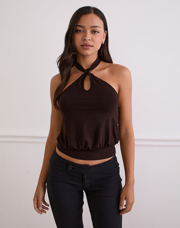 motel rocks Giunea Knot Halter Top in Bitter Chocolate
