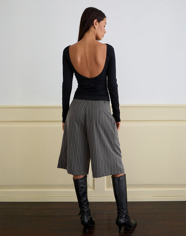 Motel Rocks Gomira Long Sleeve Top In Black With Lace Trim