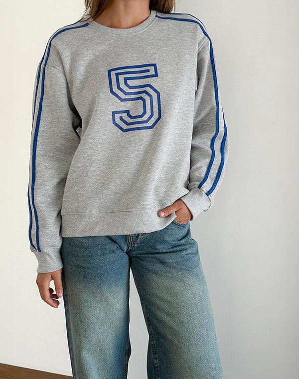 Motel Rocks Govel Sweatshirt In Grey Marl With Cobalt Blue 5 Motif