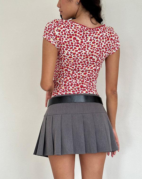 Motel Rocks Grodi Fitted Top In Strawberry 2023 Print