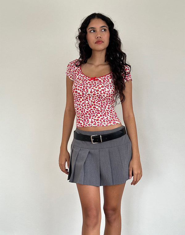 Motel Rocks Grodi Fitted Top In Strawberry 2023 Print