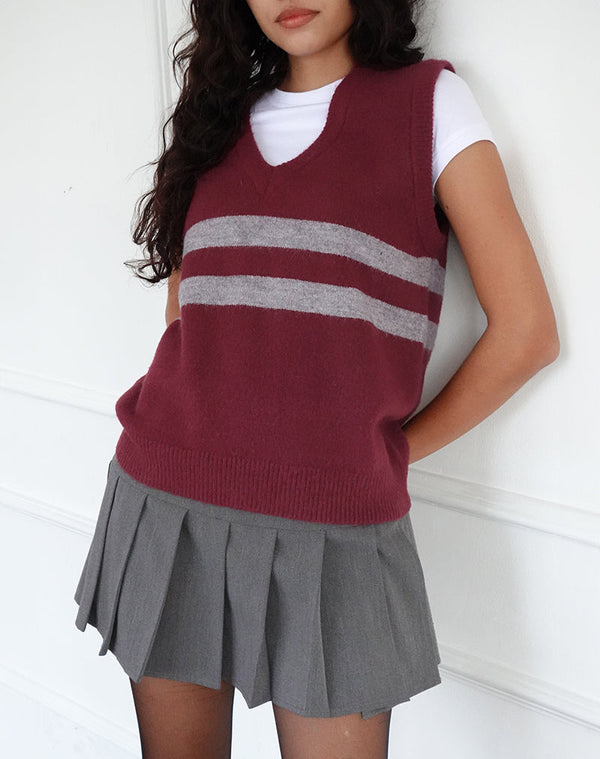 Motel Rocks Guria Vest In Maroon Red With Grey Stripe