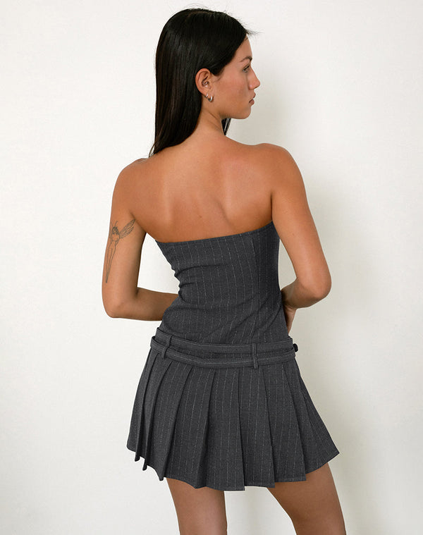 Motel Rocks Haika Double Belt Mini Dress In Charcoal With White Stripe