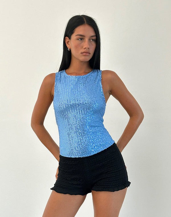 Motel Rocks Hala Top In Drape Mini Sequin Light Blue