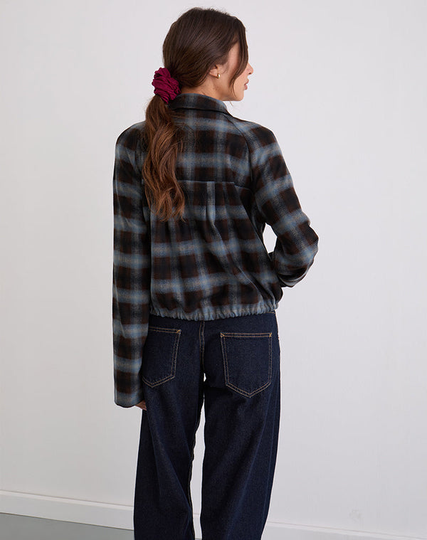 Motel Rocks Harana Collar Jacket In Blue And Brown Check