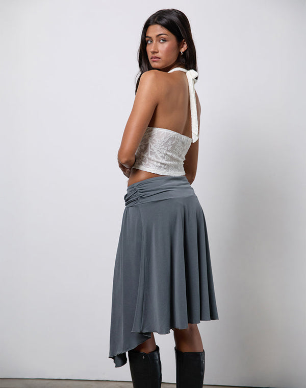 Motel Rocks Harlan Asymmetric Midi Skirt In Cupro Grey