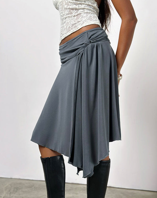 Motel Rocks Harlan Asymmetric Midi Skirt In Cupro Grey
