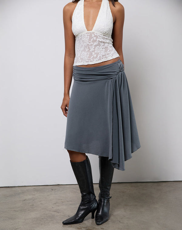 motel rocks Harlan Asymmetric Midi Skirt in Cupro Grey