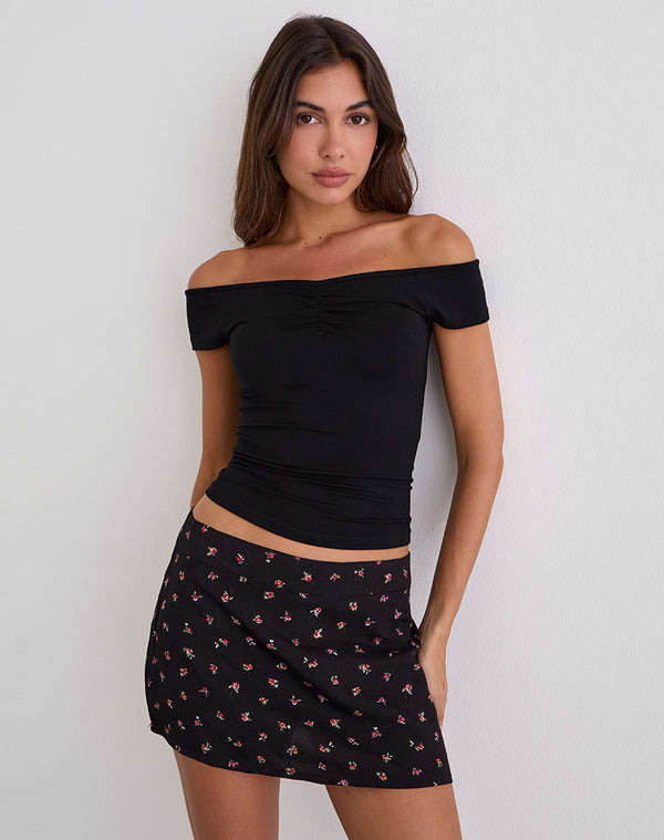Motel Rocks Haruto Skort In Ditsy Rose Garden Black