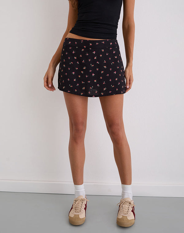 Motel Rocks Haruto Skort In Ditsy Rose Garden Black