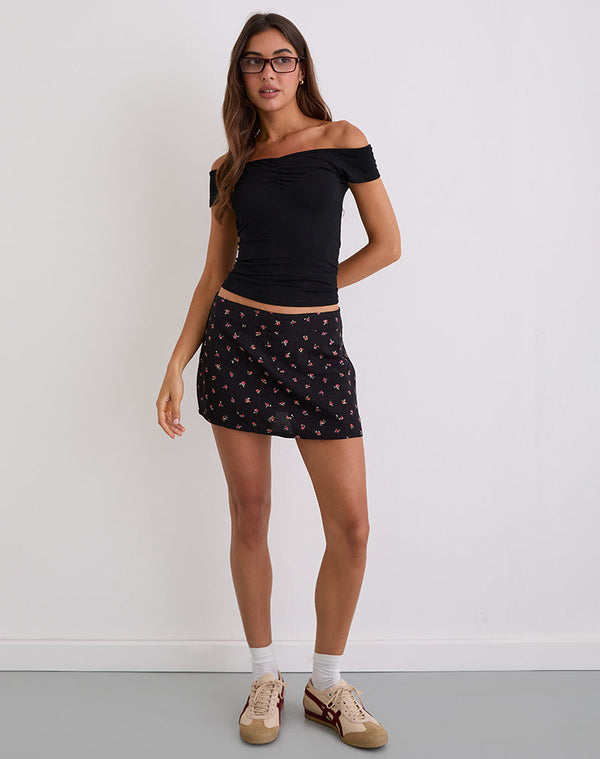 motel rocks Haruto Skort in Ditsy Rose Garden Black