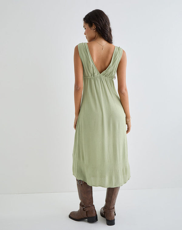 Motel Rocks Havisla Tie Front Midi Dress In Sage Green