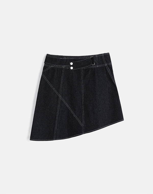 Motel Rocks Hayashi Asymmetrical Midi Skirt In Denim Black Wash