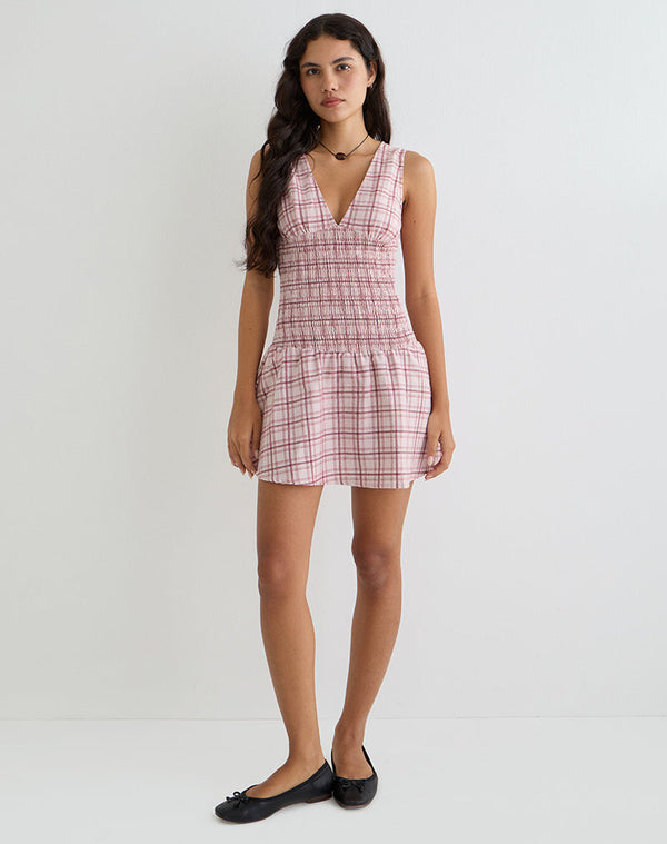 Motel Rocks Hevoria Mini Dress In Basic Tartan Pink