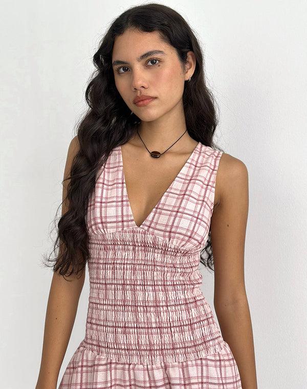 Motel Rocks Hevoria Mini Dress In Basic Tartan Pink
