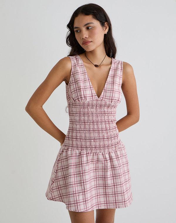 motel rocks Hevoria Mini Dress in Basic Tartan Pink