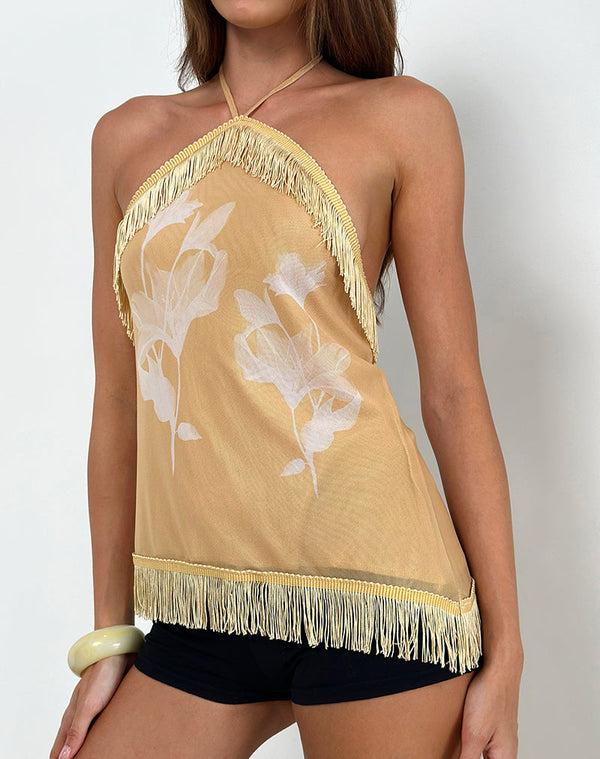 motel rocks Howard Halter Fringe Top in Flower Yellow White