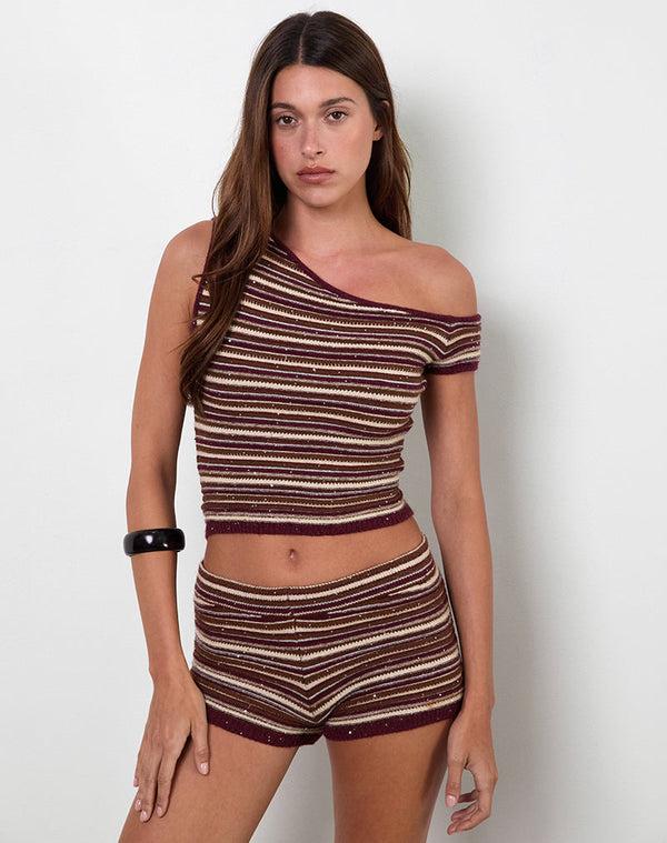 Motel Rocks Husan Hot Pants In Shimmer Stripe Knit Rust