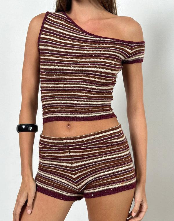 motel rocks Husan Hot Pants in Shimmer Stripe Knit Rust