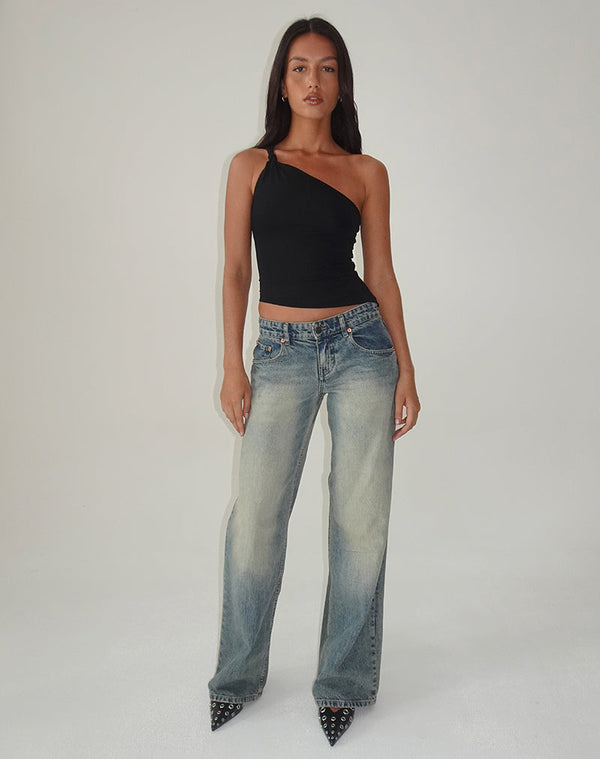 Motel Rocks Idra Asymmetric Top In Ribbed Jersey Black