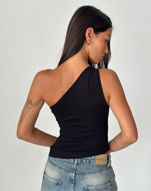 Motel Rocks Idra Asymmetric Top In Ribbed Jersey Black