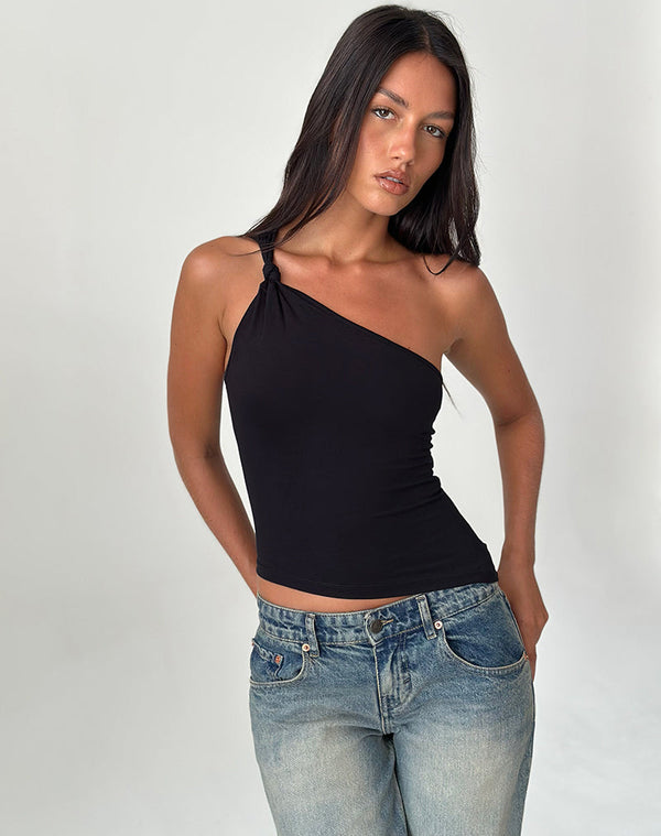 motel rocks Idra Asymmetric Top in Ribbed Jersey Black
