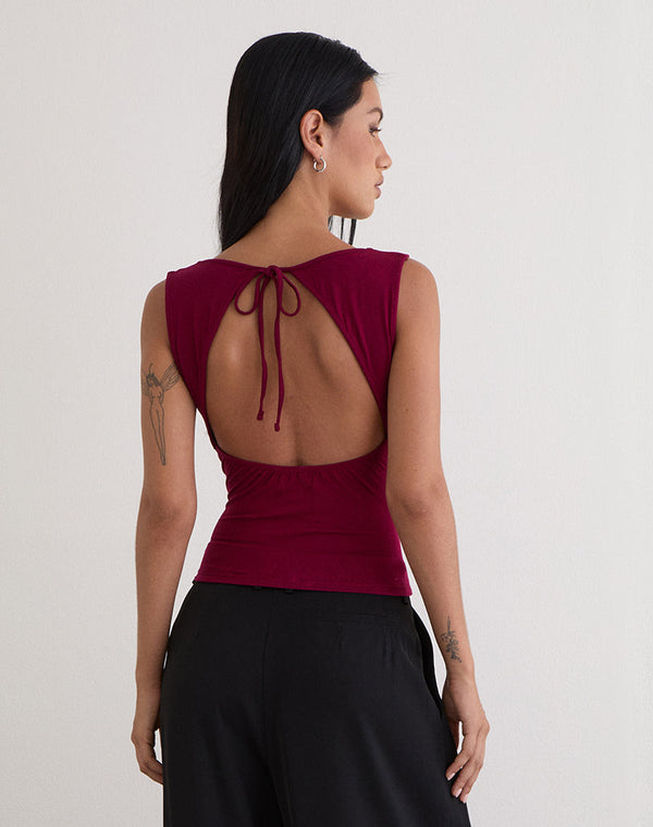 Motel Rocks Imrie Open Back Top In Rayon Jersey Burgundy
