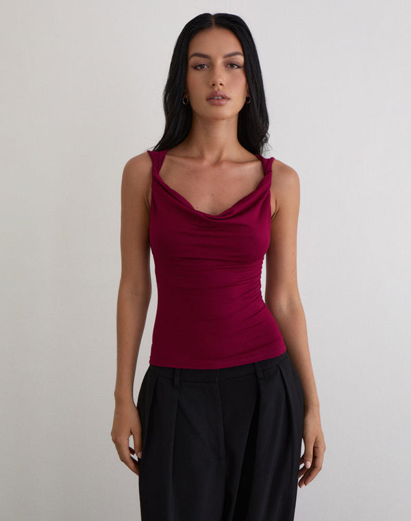 motel rocks Imrie Open Back Top in Rayon Jersey Burgundy