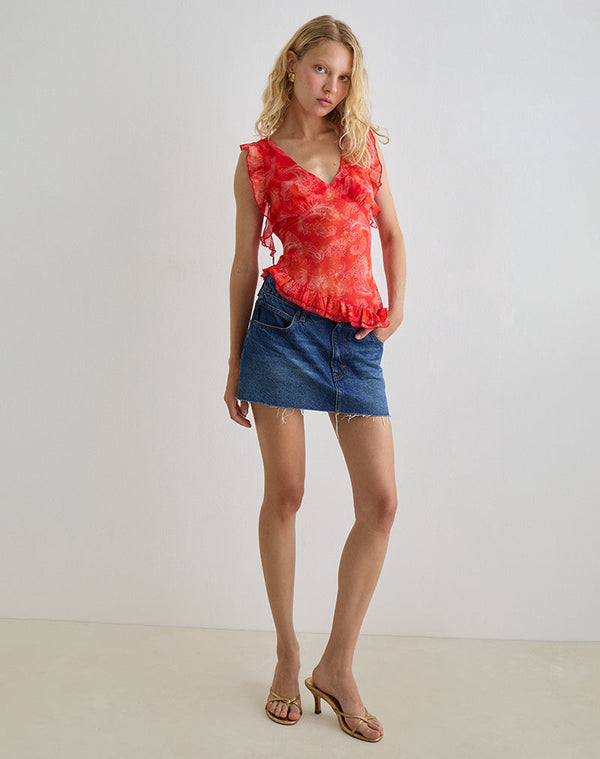 Motel Rocks Iravela Asym Top In Paisley Chiffon Red